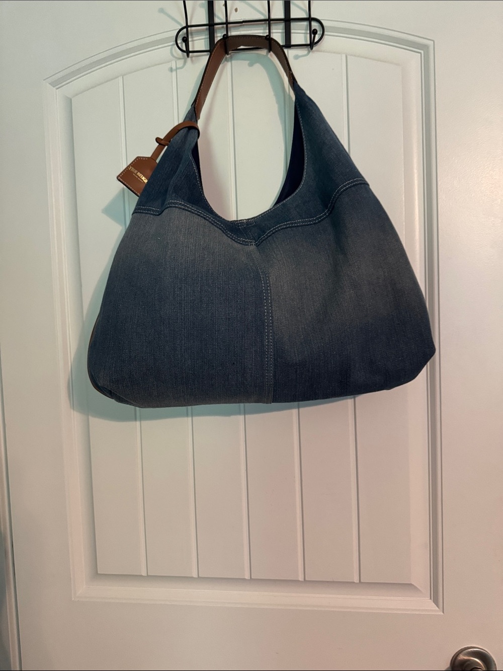 True Religion Dark Blue Denim Shoulder Bag with Front Flap Pockets - Picture 2 of 5